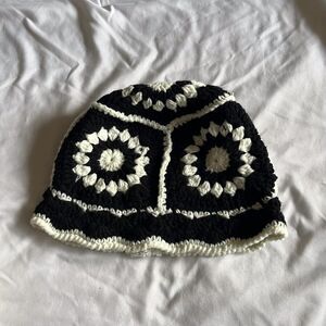 Black and white crochet bucket hat